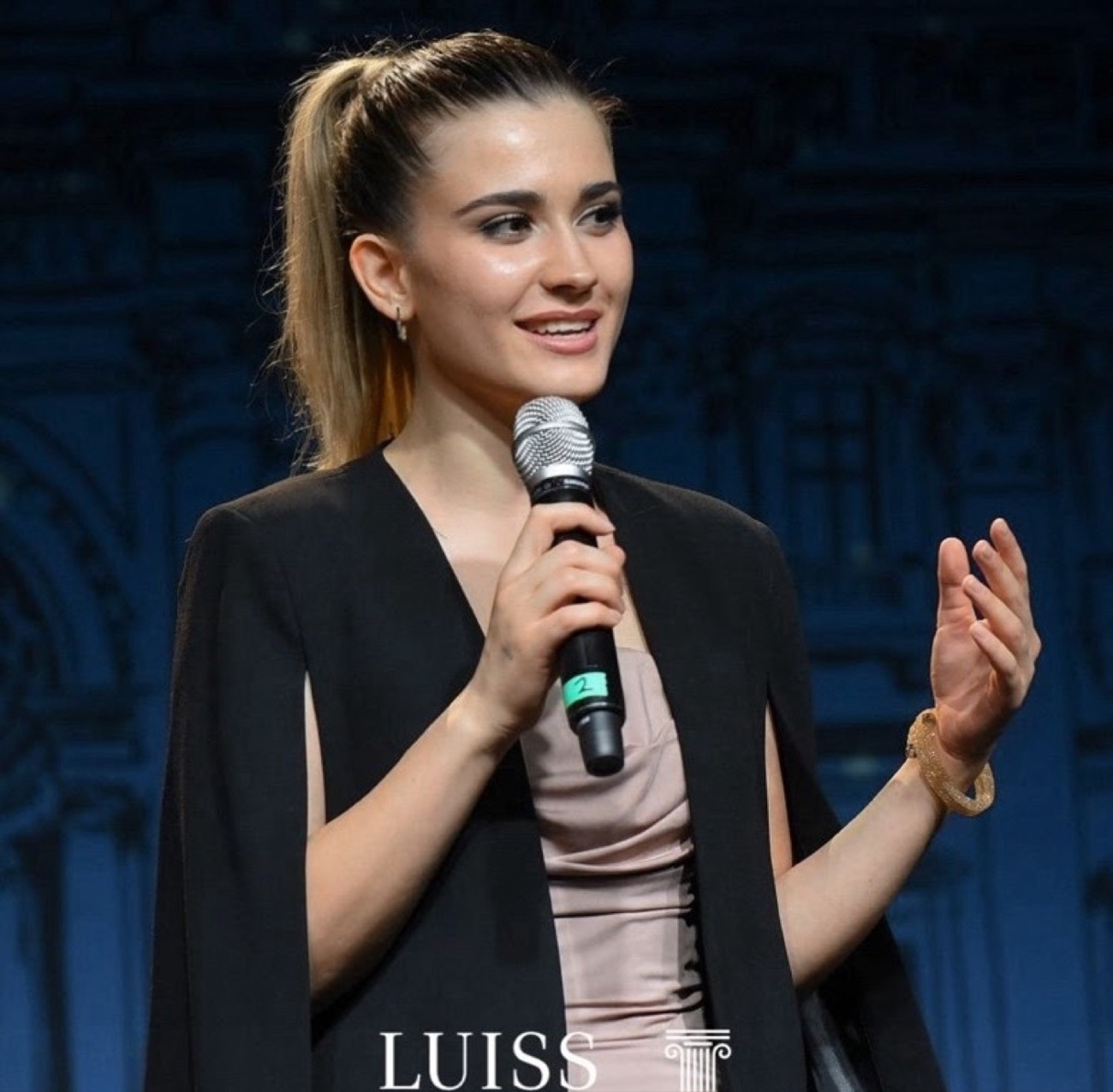 Maria Chiara Lischi, the club's founder, on stage at Luiss
